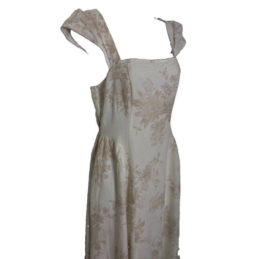 NWT Blu Pepper Cap Sleeve Floral Square Neck A Line Midi Dress Medium Beige - Picture 4 of 12